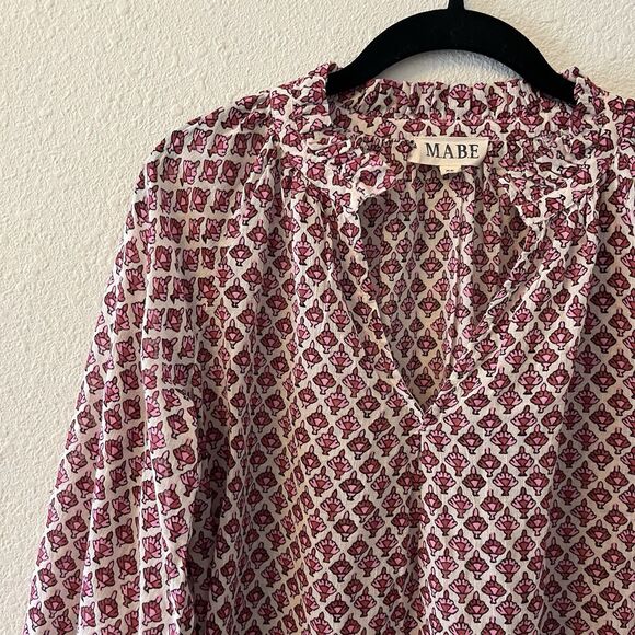 M.A.B.E Women's Blouse Size XS Cotton Viti Printed Top Whimsical Cottage Boho - Picture 7 of 15
